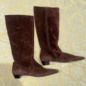 J.Crew Brown Suede Leather Knee High Riding Boots Zipper Block Heel Pointed Toe